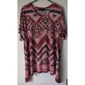 Grayson Woman Plus Size Tunic Top Black/Red/Orange Round Neck Shirt Sleeve Sz 2X